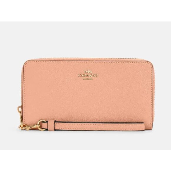 New Coach C3441 Long Zip Around Crossgrain Leather Wallet Faded Blush - Picture 1 of 3